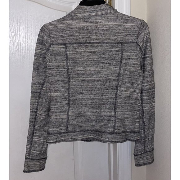 Anthropologie Womens Cotton Moto Jacket Front Zip XS XSmall Gray Ivory - Picture 5 of 5